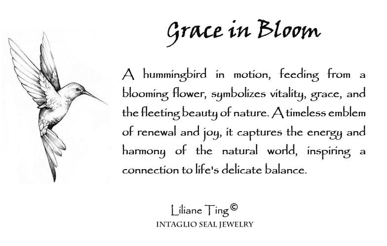 Hummingbird Flower Celestial Wax Seal Necklace Pendant, Handmade Solid Silver Talisman, Intaglio Seal Heirloom, Original Design LT093