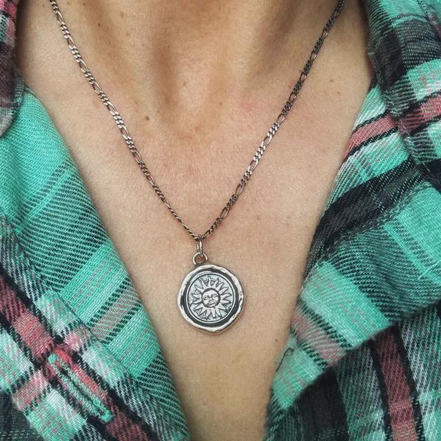 Sun Necklace, Wax Seal Pendant, Handmade Silver Talisman, Intaglio Seal Heirloom Original Design by Liliane Ting LT027
