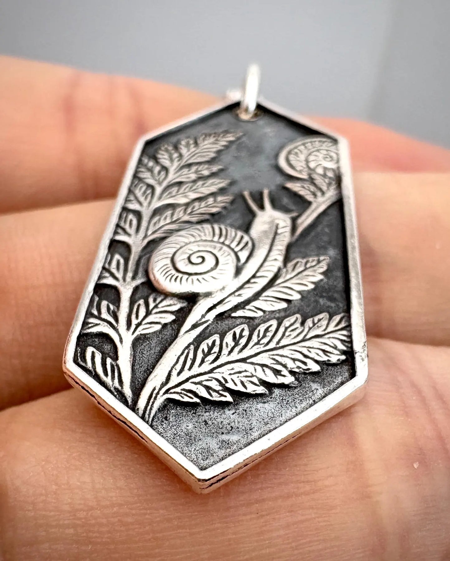 Snail & Fern Solid Silver Pendant Necklace: Handmade Nature Talisman, Liliane Ting Design