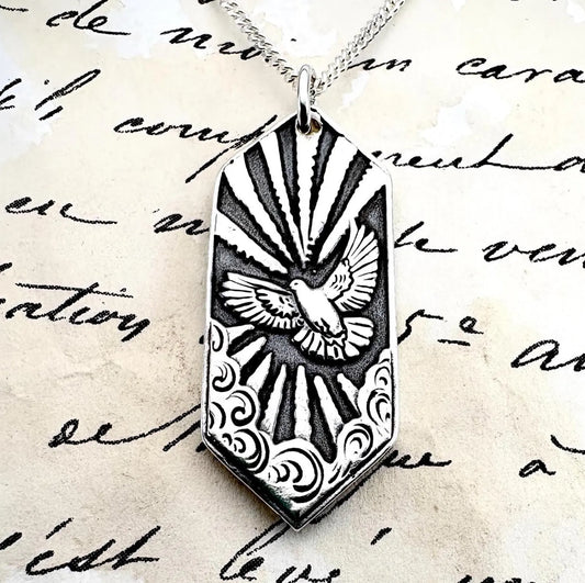 Dove Pendant: Solid Silver Wax Seal Necklace, Handmade Talisman, Liliane Ting Design