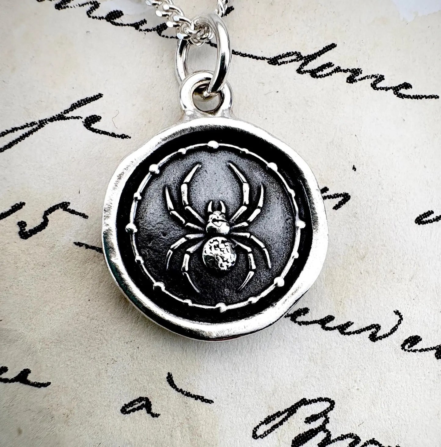 Spider Wax Seal Solid Silver Pendant: Handmade Talisman Necklace, Liliane Ting Design LilianeTing      5 out of 5 stars