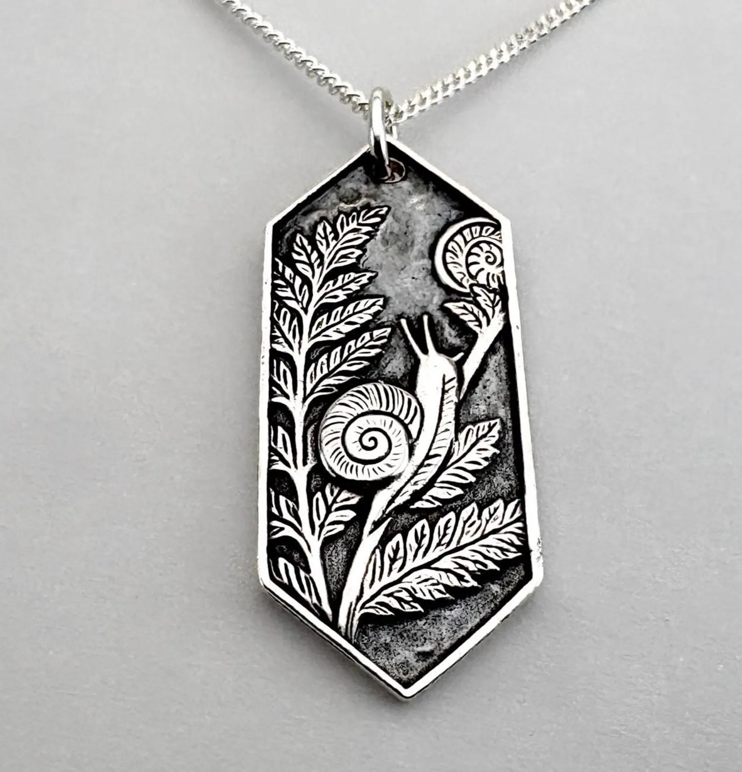 Snail & Fern Solid Silver Pendant Necklace: Handmade Nature Talisman, Liliane Ting Design