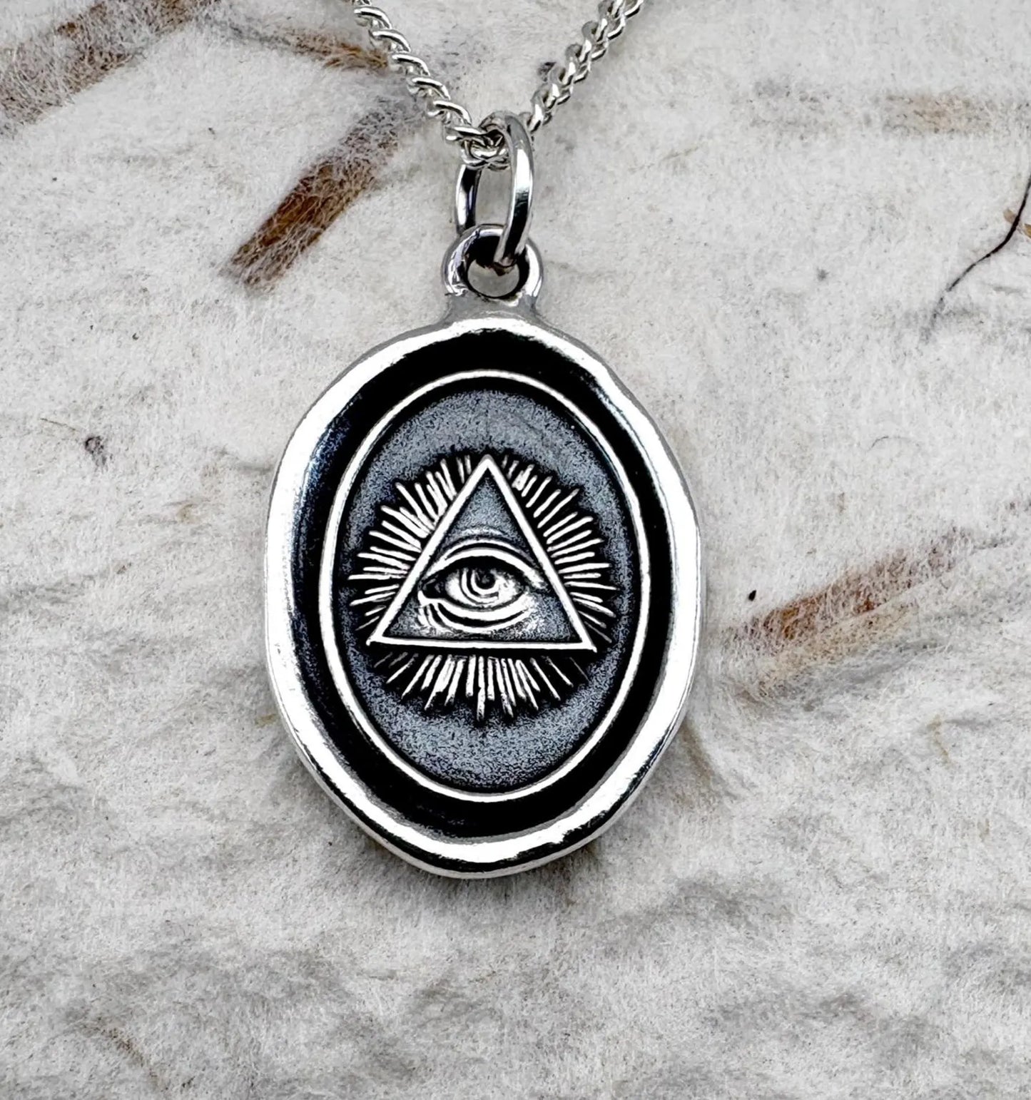 All Seeing Eye Wax Seal Necklace, Solid Silver Talisman, Handmade Pendant Charm, Liliane Ting