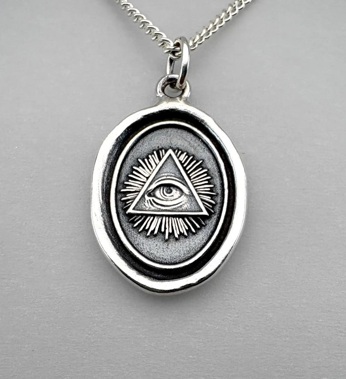 All Seeing Eye Wax Seal Necklace, Solid Silver Talisman, Handmade Pendant Charm, Liliane Ting