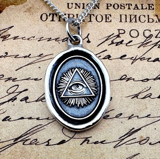All Seeing Eye Wax Seal Necklace, Solid Silver Talisman, Handmade Pendant Charm, Liliane Ting