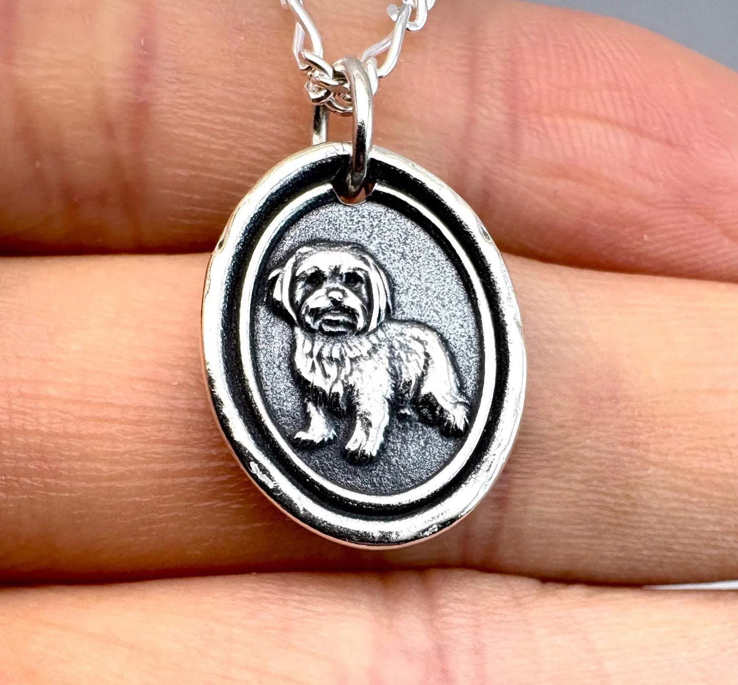Maltese Dog Wax Seal Necklace: Handmade Solid Silver Talisman, Pet Pendant, Liliane Ting Design