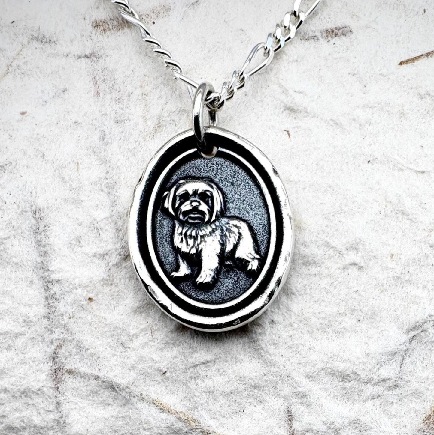 Maltese Dog Wax Seal Necklace: Handmade Solid Silver Talisman, Pet Pendant, Liliane Ting Design