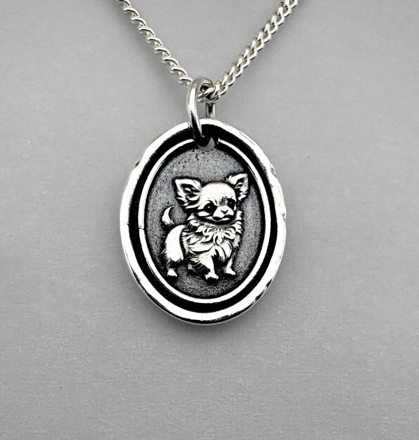 Chihuahua Dog Wax Seal Necklace: Handmade Solid Silver Talisman, Pendant Charm, Liliane Ting