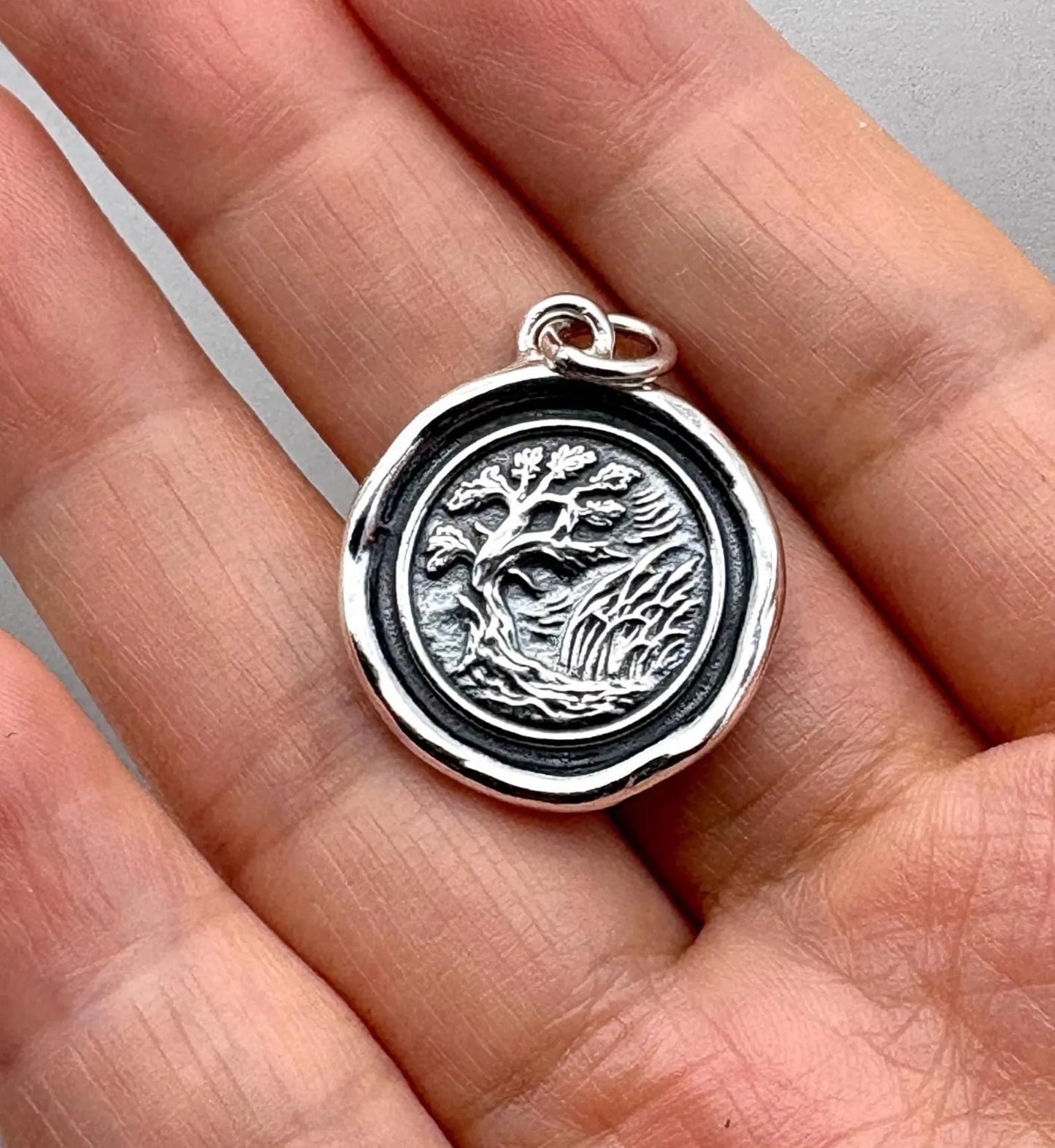 Oak & Reed Wax Seal Necklace, Solid Silver Nature Pendant, Talisman of Flexibility, Liliane Ting