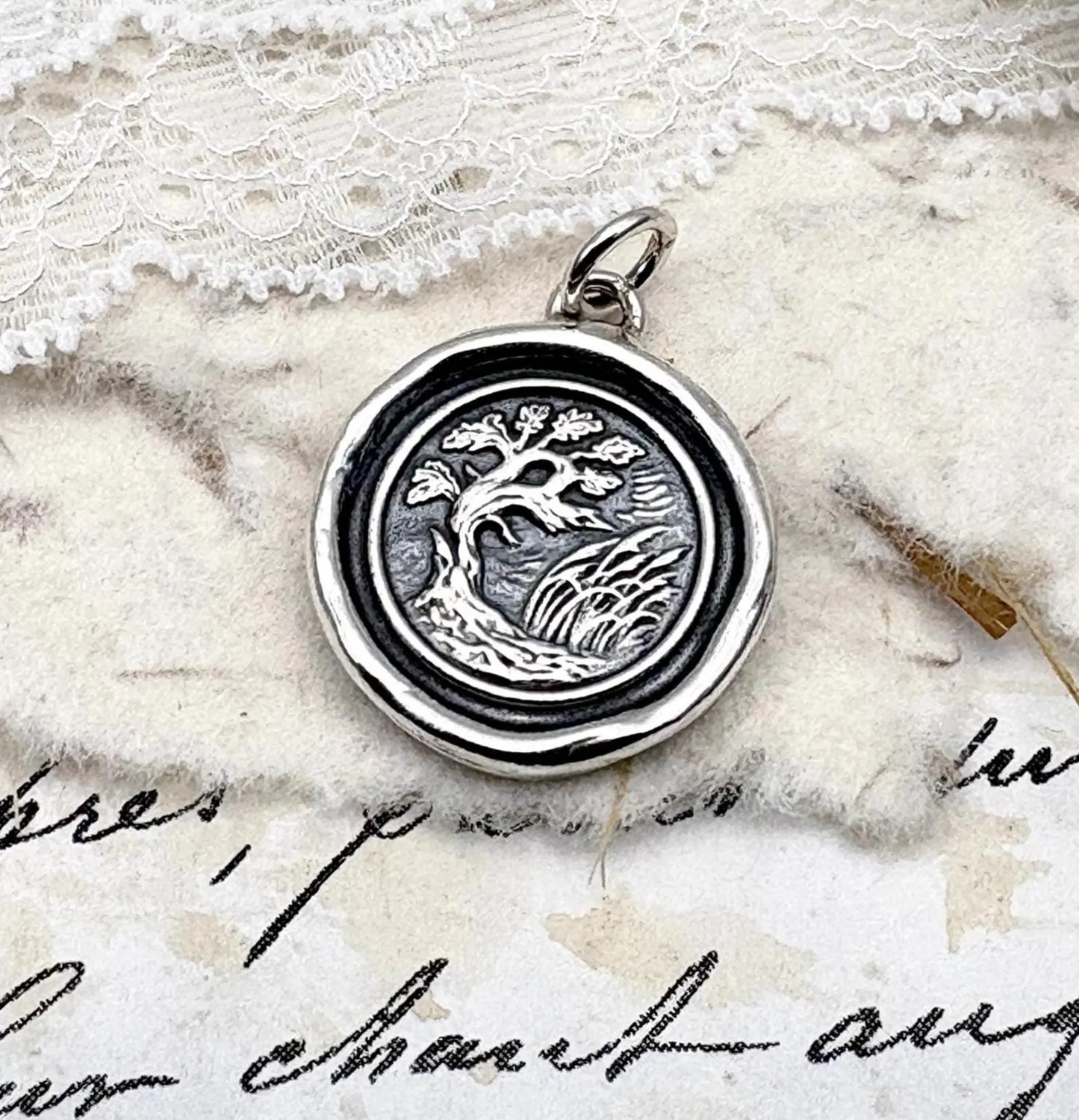 Oak & Reed Wax Seal Necklace, Solid Silver Nature Pendant, Talisman of Flexibility, Liliane Ting