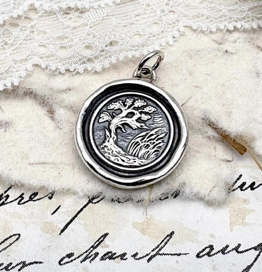 Oak & Reed Wax Seal Necklace, Solid Silver Nature Pendant, Talisman of Flexibility, Liliane Ting